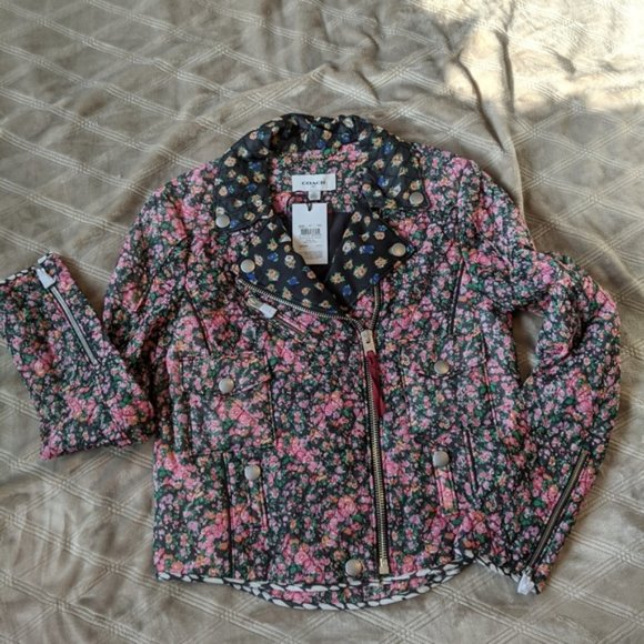 Coach 1941 Chiffon Silk Floral Biker Jacket XS